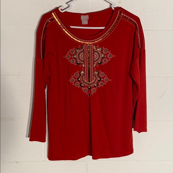 Chico's Tops - Chico 0 tunic boho design sequins tomato red  LS